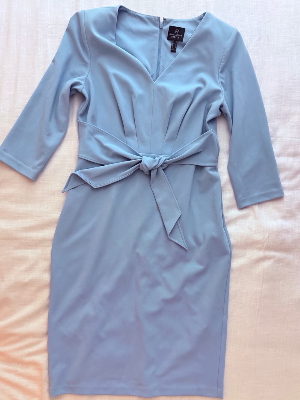 Adrianna Papell Tie Waist Pleated Midi Dress Blue Mist NWOT Size 10 - Picture 4 of 6